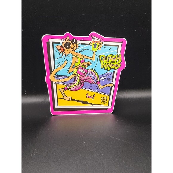 Dutch bros coffee sticker 80s cat with Walkman on beach 2023 - Picture 4 of 6